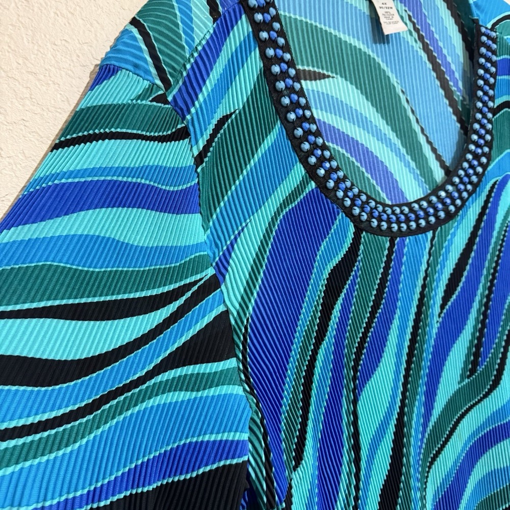 Catherines Women's Tunic Blouse Plus 4X Blue Accordion Pleat Chiffon Blouse - Picture 2 of 3